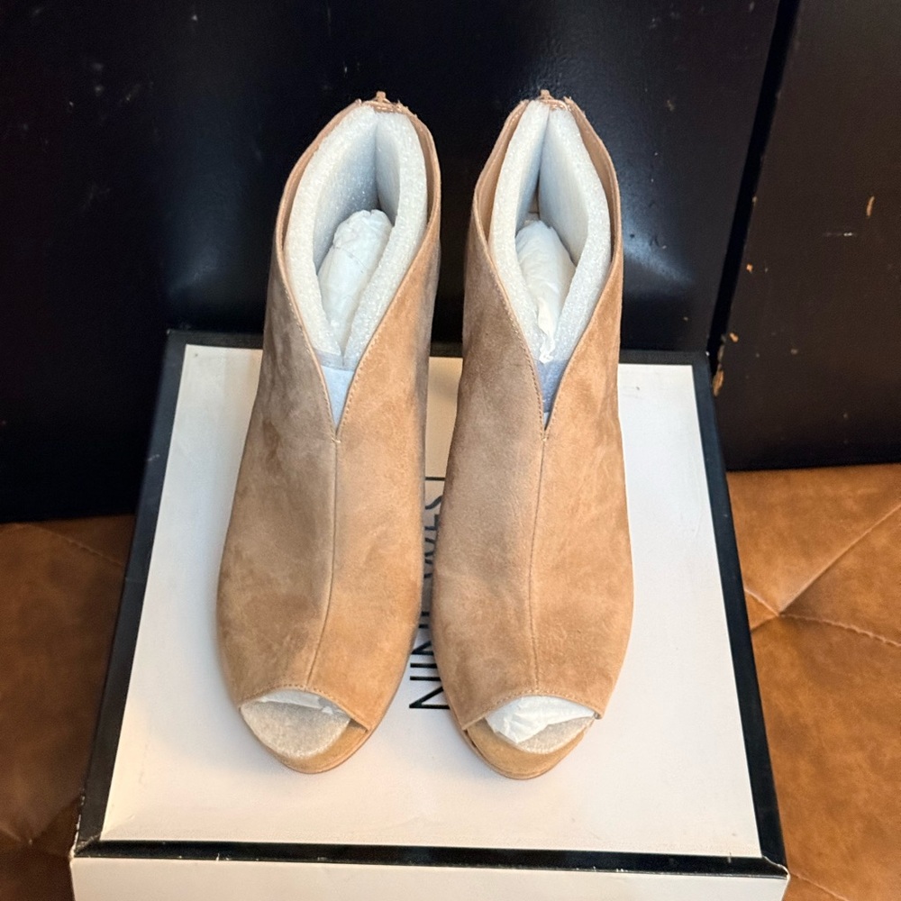 Nine West Tan Peep-Toe Ankle Booties